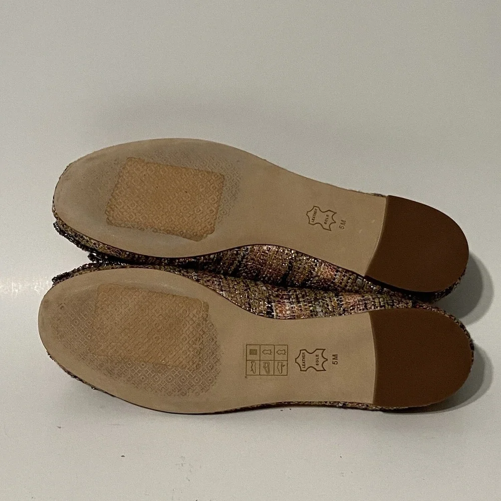 Tory Burch Crystal Bow Pink Tweed Ballet Flats Rose Gold Bronze Women's 5 $328